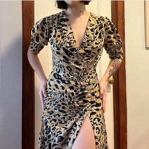 Topshop Leopard Print Mock Wrap Midi Dress Size 6